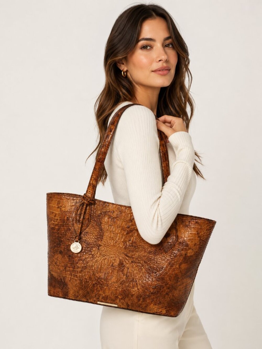 Brahmin Athena tote bag in Tamarind Melbourne croc-embossed leather